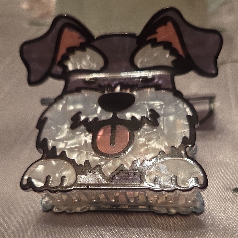 Playful Pup Hair Clip - Black and White